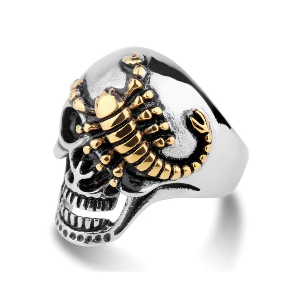 🔴 CLEARANCE NWT 💀 SILVER/GOLD STAINLESS STEEL SKULL SCORPION 2-D RING Size 11